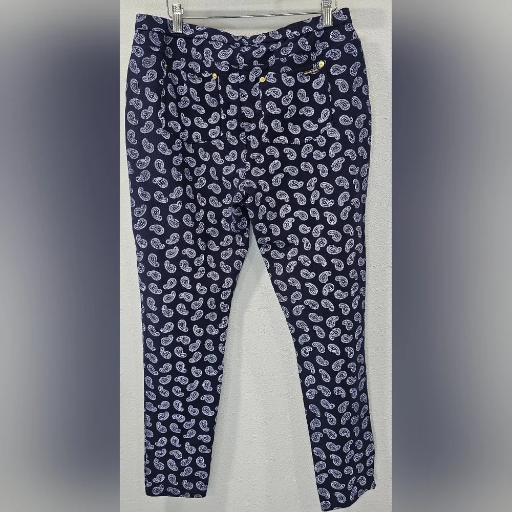 Michael Kors Blue & White Paisley Jeggings Size Large Pockets